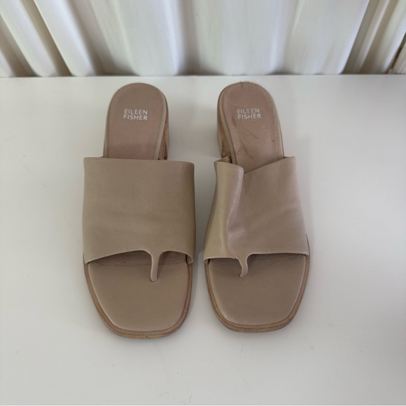 Eileen Fisher Airy Slide Sandals Bone Tumble Nude Leather Sz 8.5 Summer Vacation - Picture 2 of 6